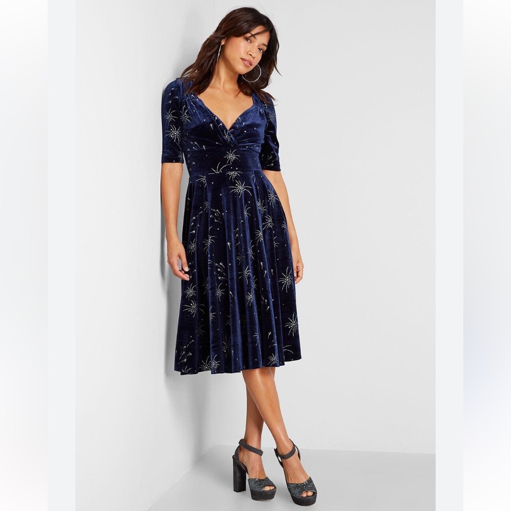 Modcloth Collectif Blue Velvet Sparkly Dress Size 20